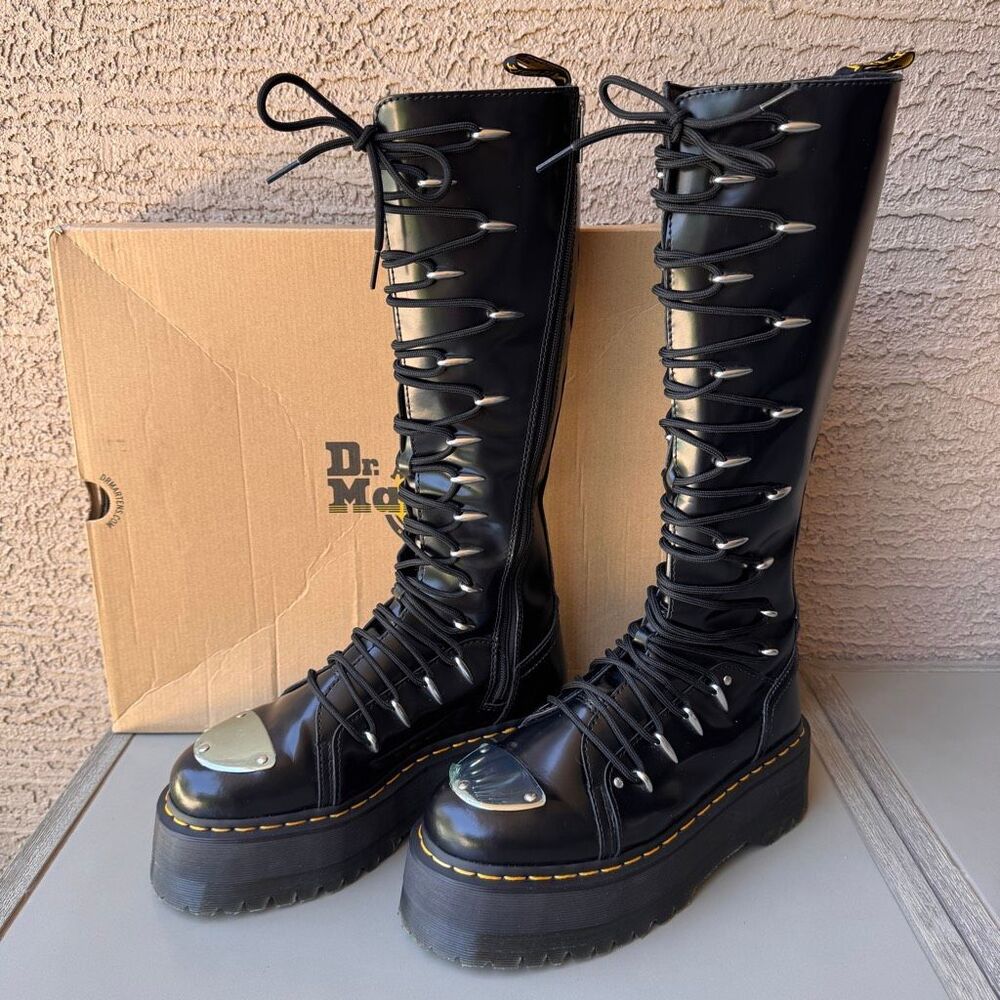 Dr. Martens 1B60 LTT Max Quad Retro Sole Platform Knee Boots Metal Toe Women 10